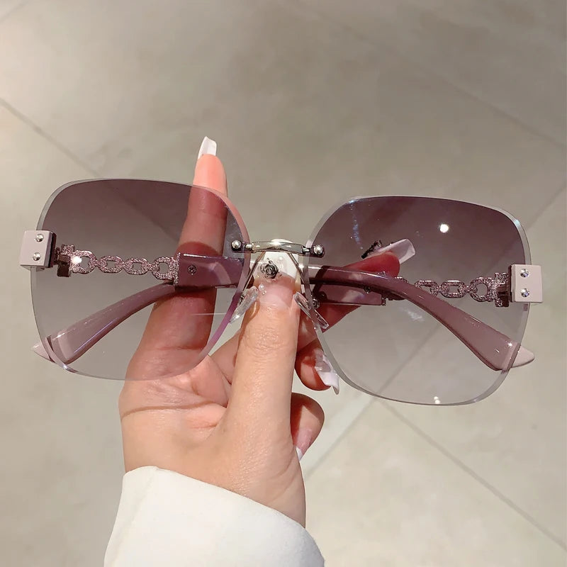 Tea Trendy Rimless Driving Sun Glasses