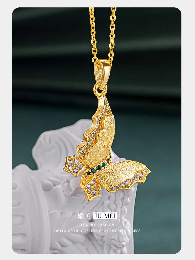9999 24K   real gold store same gold women's necklace set with diamonds, butterfly beautiful jewelry