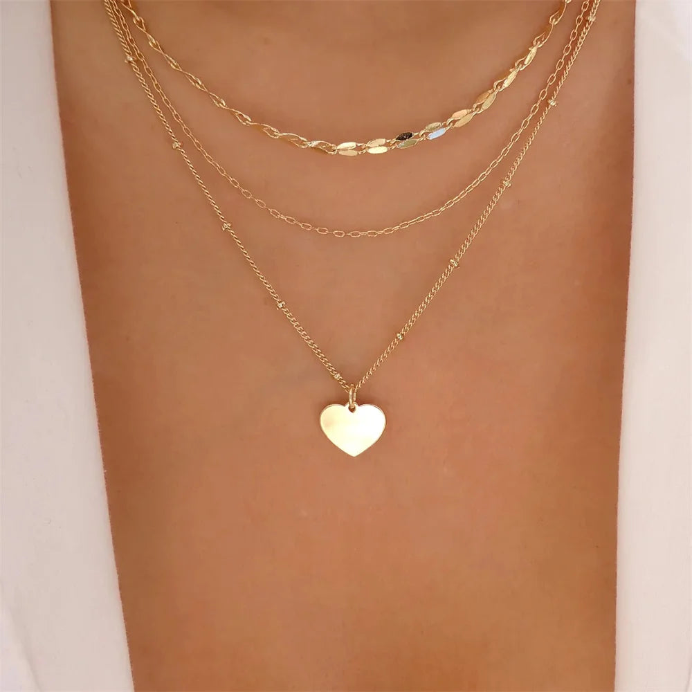 Pendant Pearl Necklace Gold Color Multi-layer