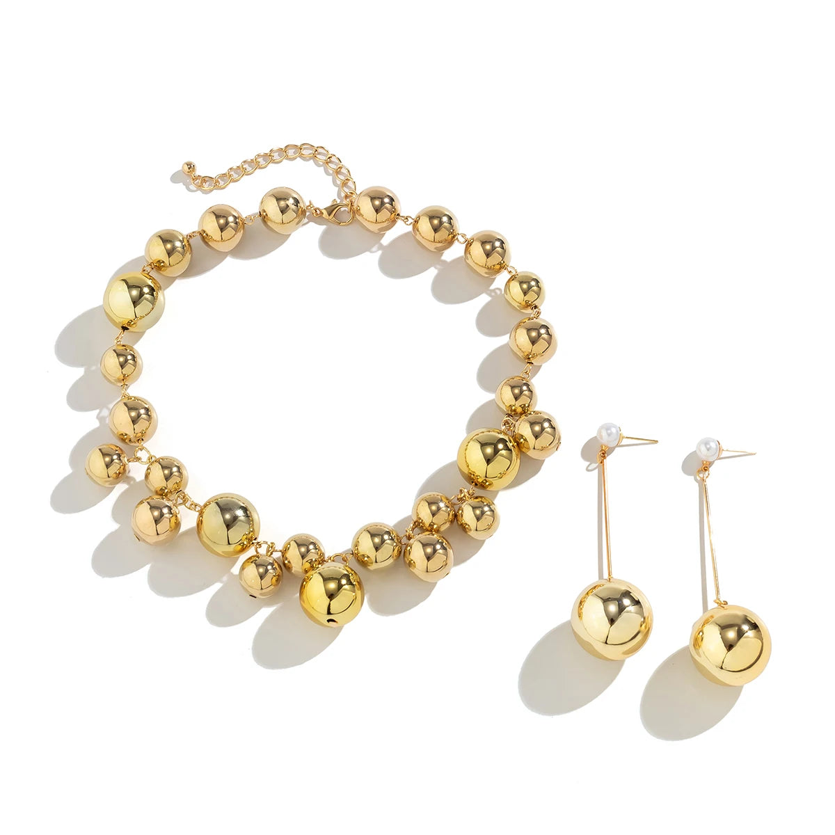 Ball Bead Chain Necklace & Drop Earrings