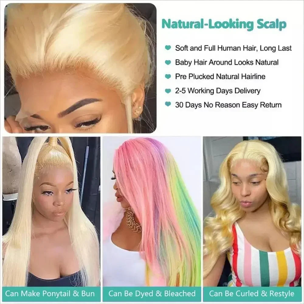 13x4 13x6 Full Frontal Lace 613 Blonde Colored Straight Human Hair Wigs Lace Front Wigs For Women 34 36 Inch