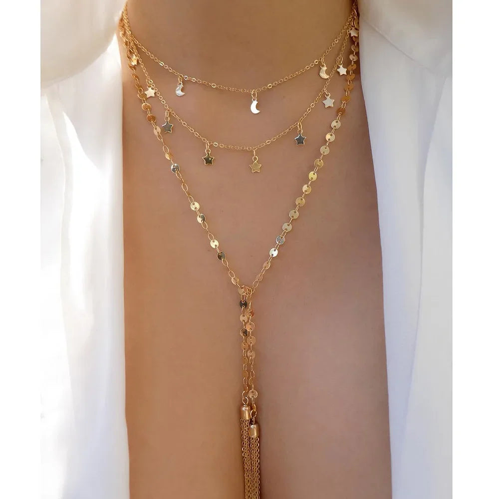 Gold Multi-Layer Crystal Pendant Necklaces