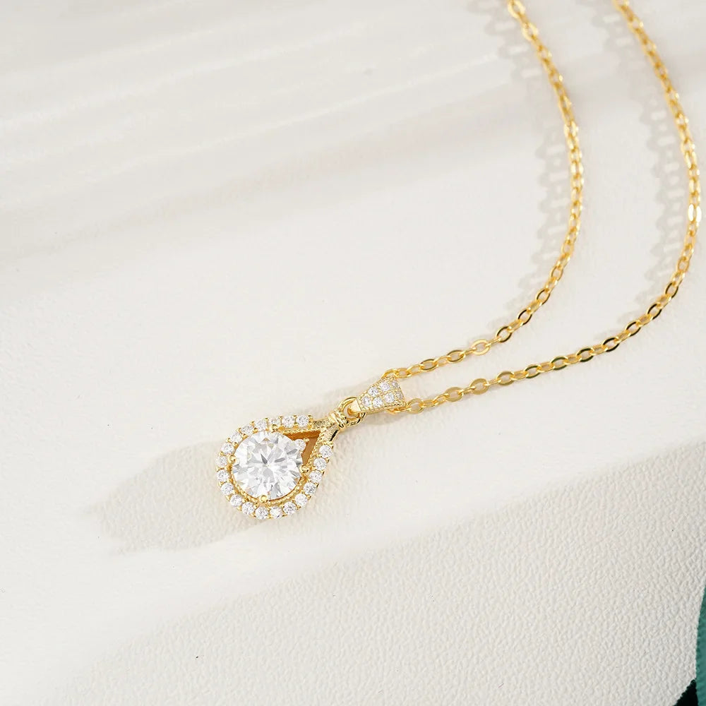Luxury 100% Real 18k Gold Drop Moissanite Necklace