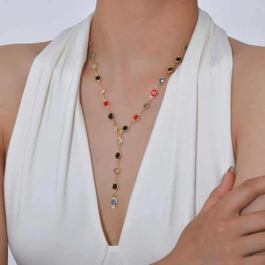 Dainty Colorful Glass Long Y-shaped Necklace