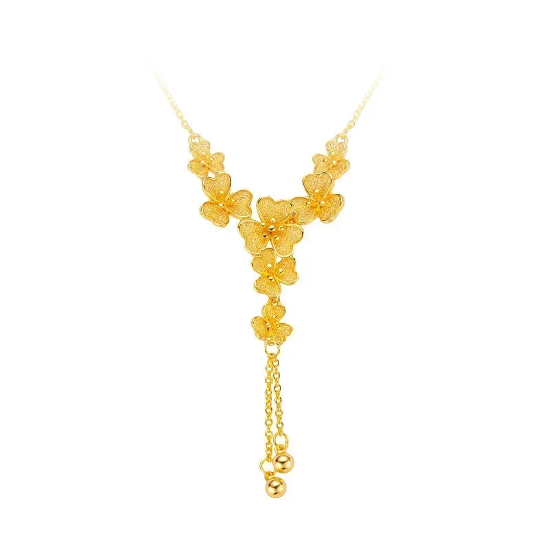 Real Gold 24K three-petaled grass collarbone necklace