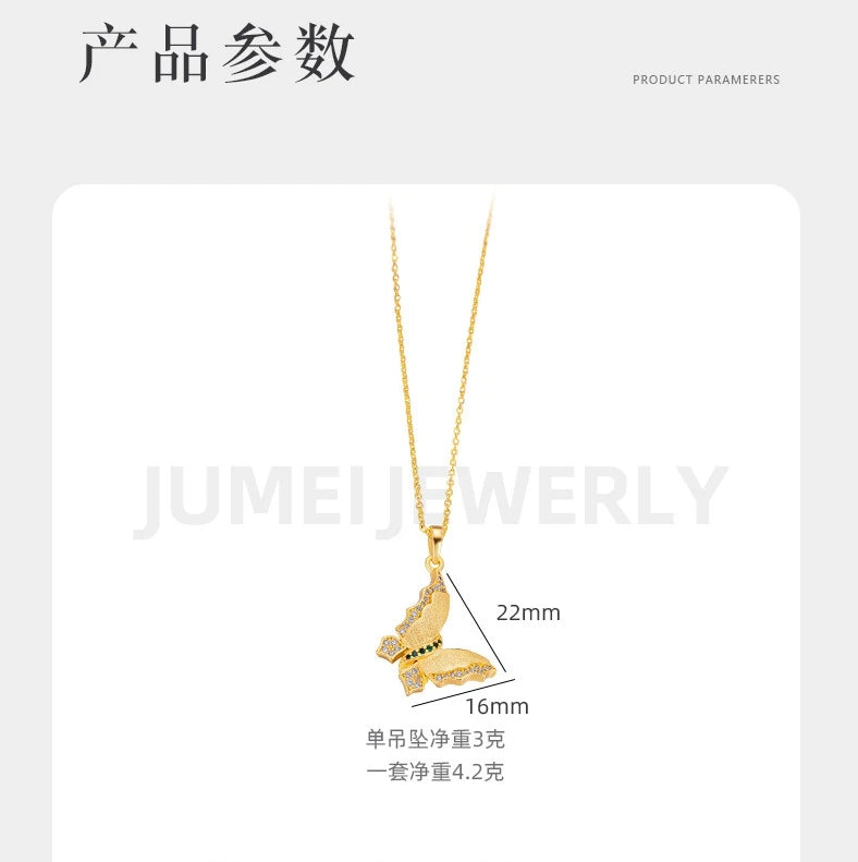 9999 24K   real gold store same gold women's necklace set with diamonds, butterfly beautiful jewelry