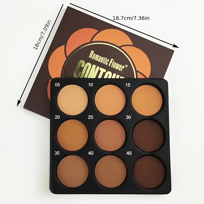 9-Color Dark Bronze Foundation Palette, Contouring, Concealer, Glitter