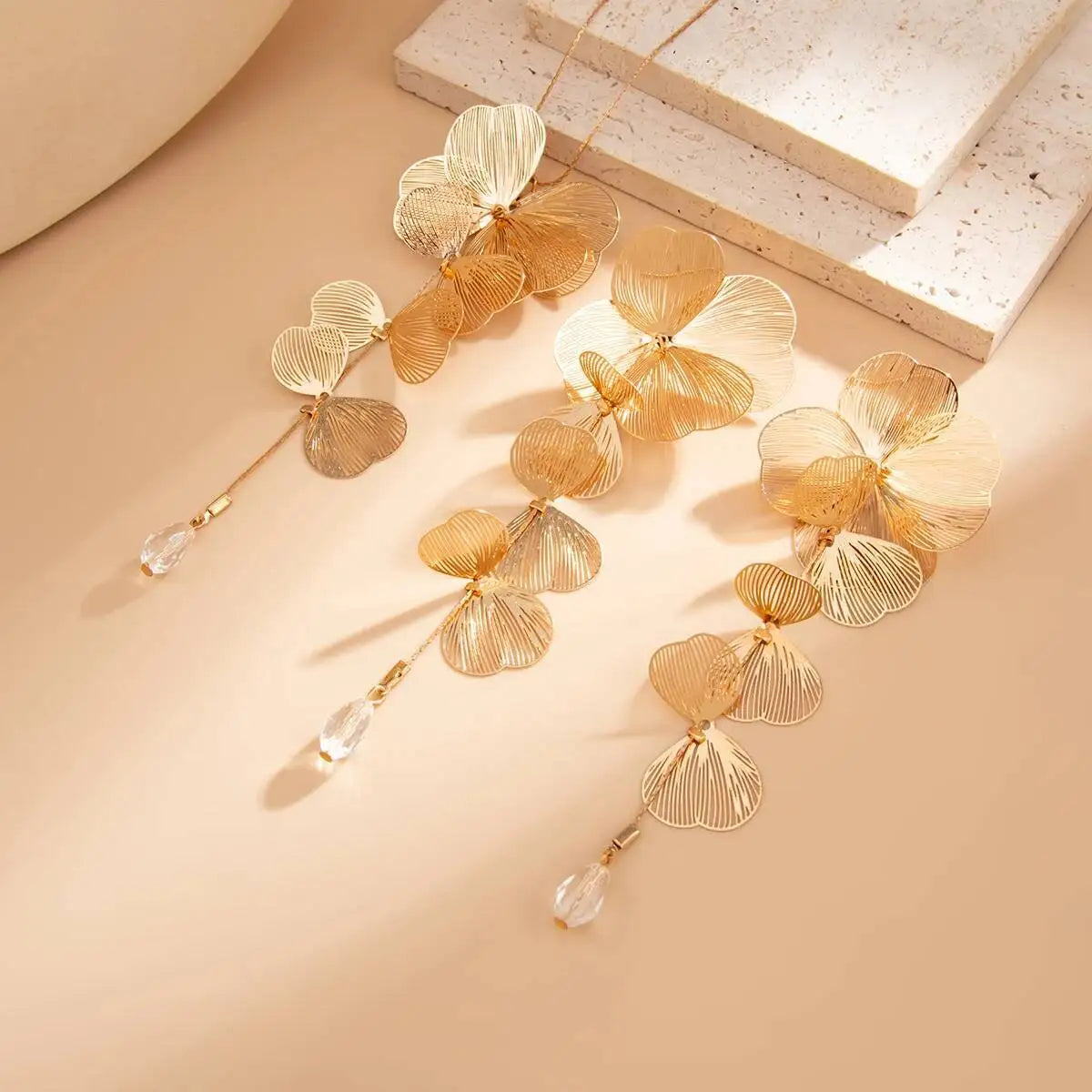 Petal Flower Pendant Necklace &  Piercing Drop Earrings