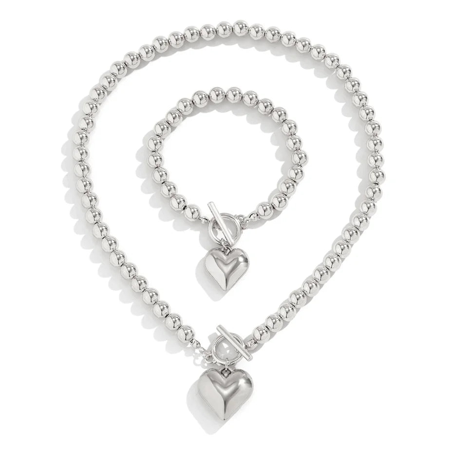 Love Heart Choker Necklace and Bracelets Set
