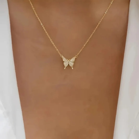 Rhinestone Butterfly Pendant Necklace