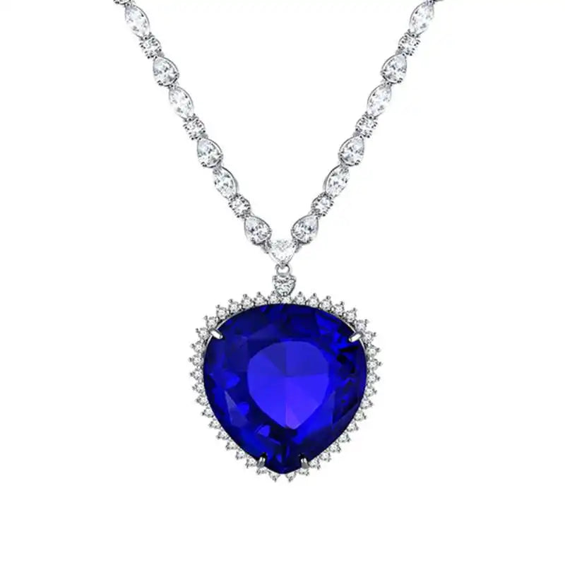 Titanic Heart Of The Ocean Rose Blue Crystal Necklace