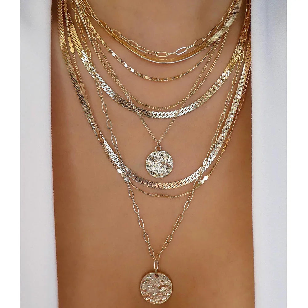 Gold Multi-Layer Crystal Pendant Necklaces
