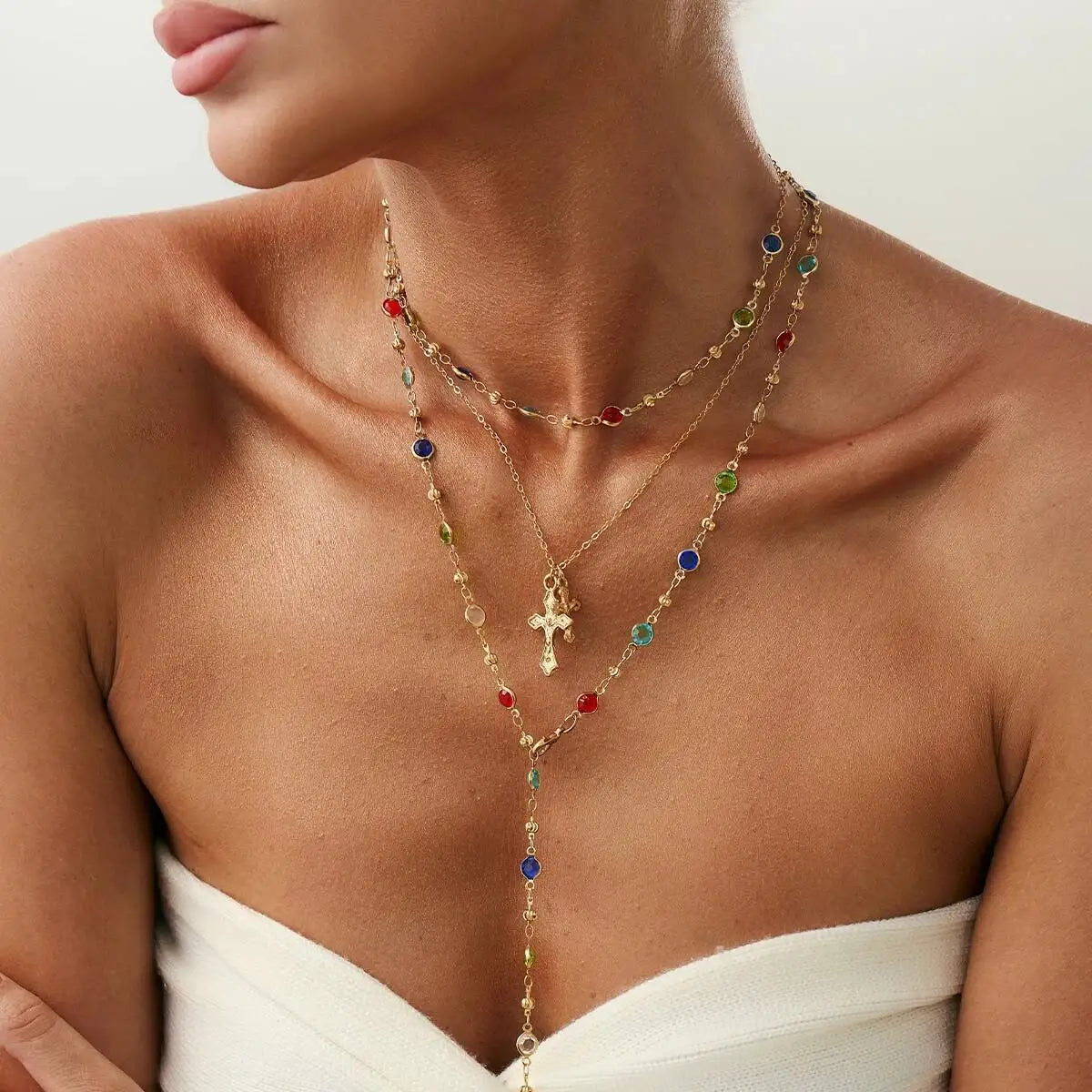 3Pcs/Set Crystal Tassel Necklace