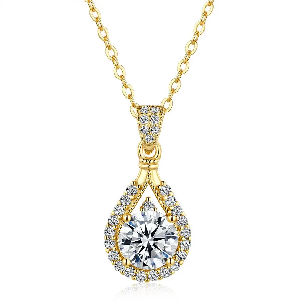Luxury 100% Real 18k Gold Drop Moissanite Necklace