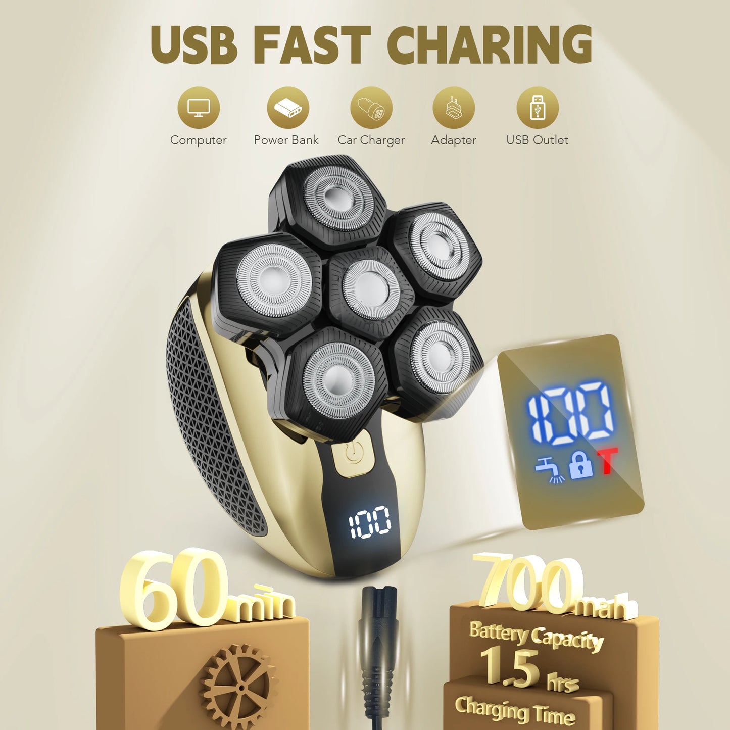 6D Floating Multifunctional Rechargeable Shaving Machine