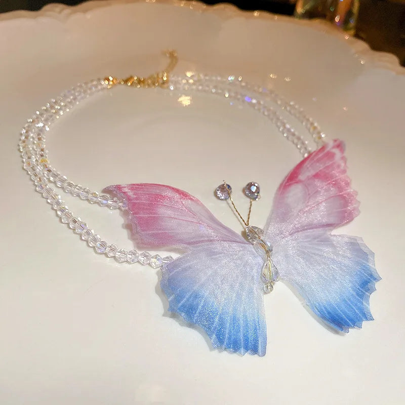 Butterfly Crystal  Aesthetic Double Layer Necklace