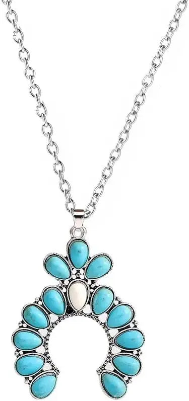 Natural Turquoise Boho Bead Silver Necklace