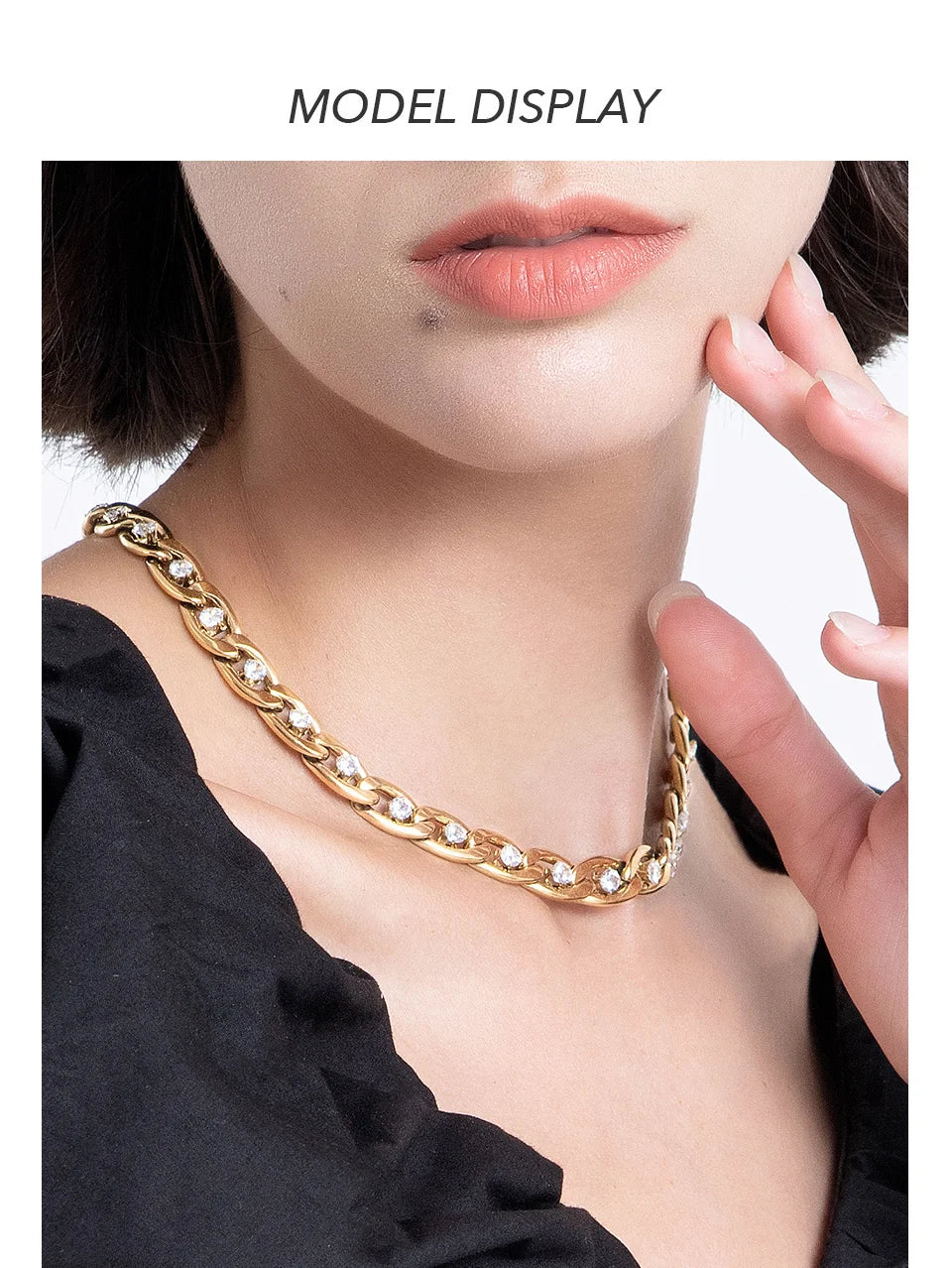 Luxurious Stainless Steel Zircons Gold Necklace