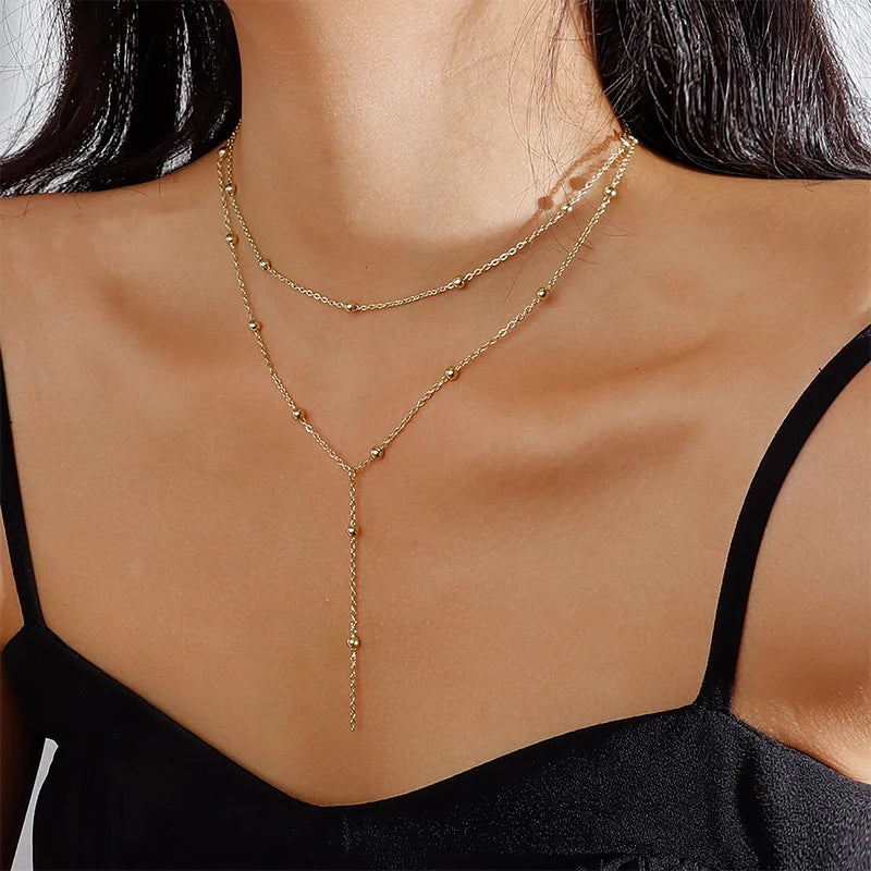 Trendy 925 Sterling Silver Double Layer Bead Necklace