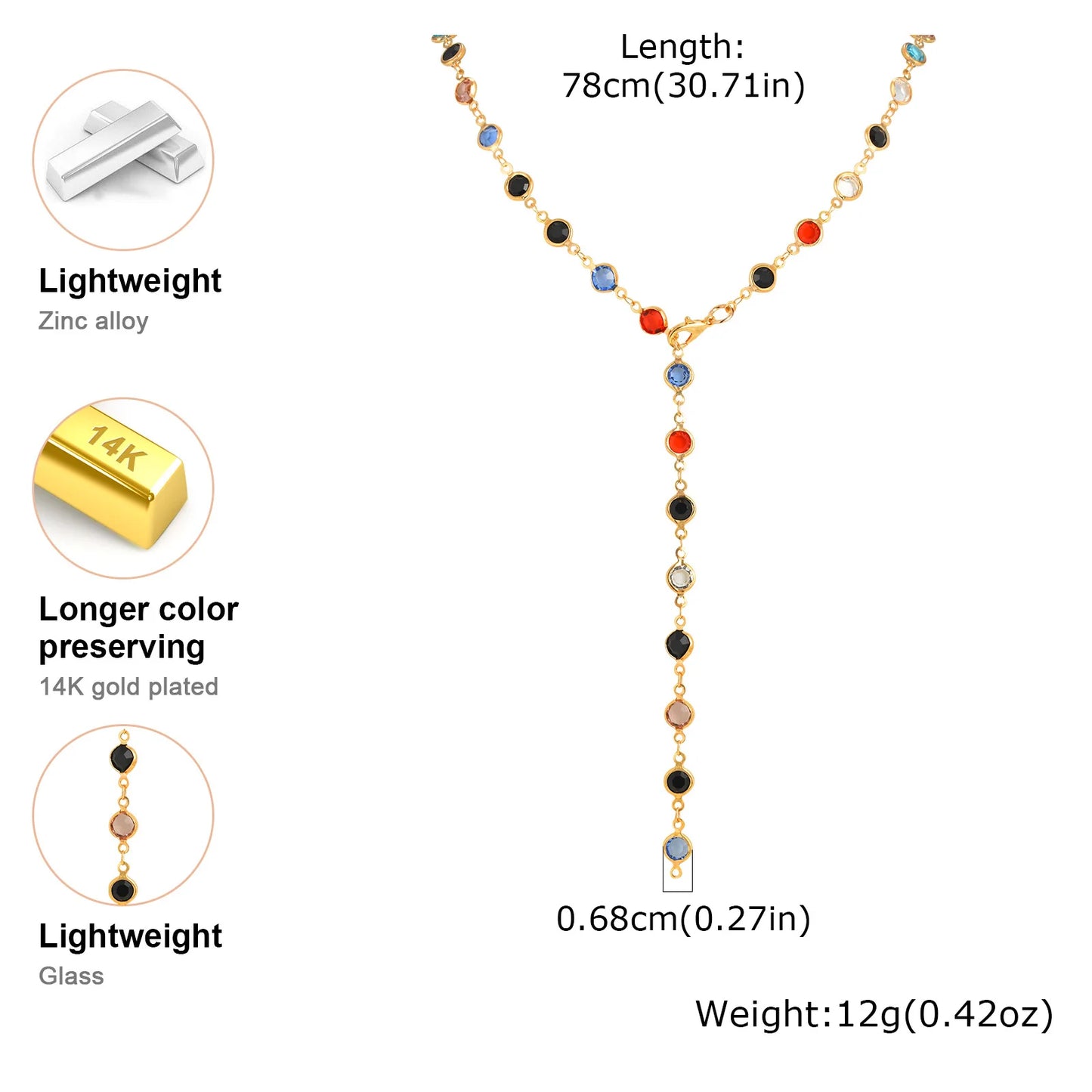 Dainty Colorful Glass Long Y-shaped Necklace
