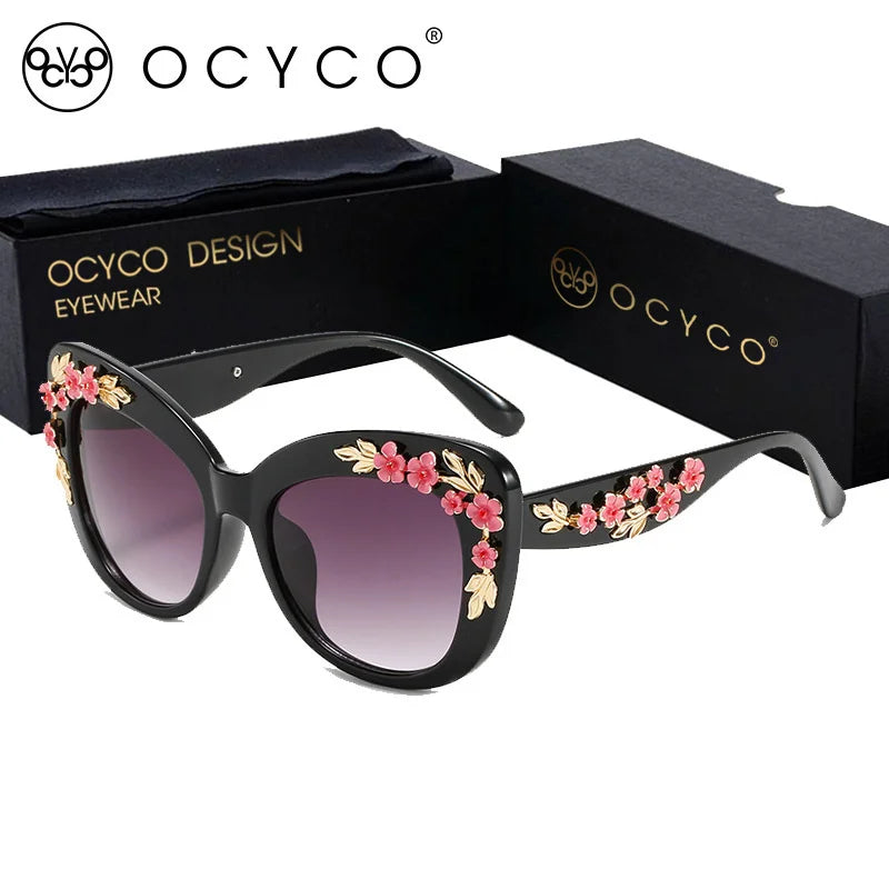 Rose Flower Cat Eye Queen Oversize Sunglasses