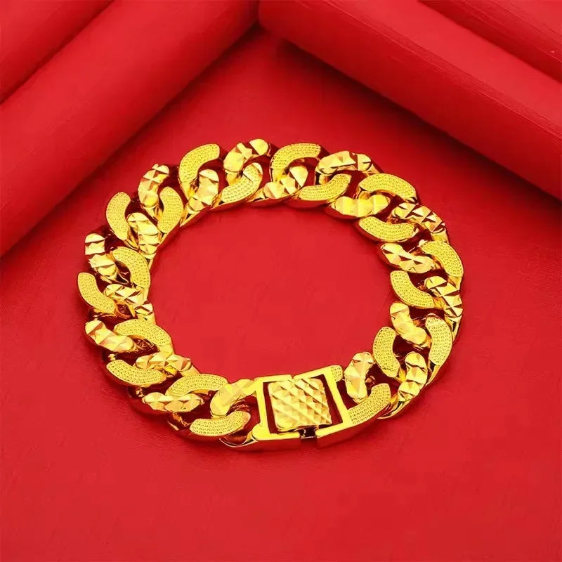24K 9999 Real Gold Yellow Gold Men's Domineering Bracelet - Ideal for the Boss - like Man