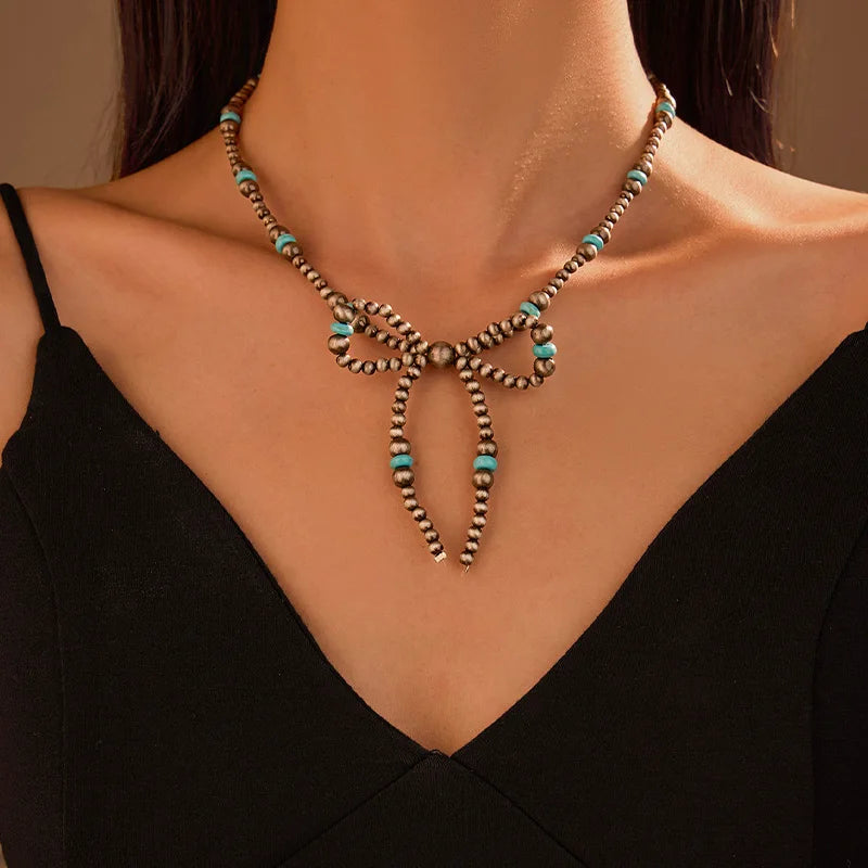 Turquoise Pearl Denim Style Necklace