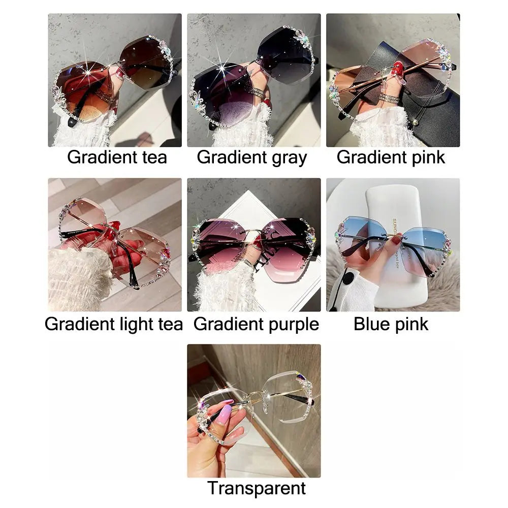 Rimless Trendy Retro Cutting Sunglasses