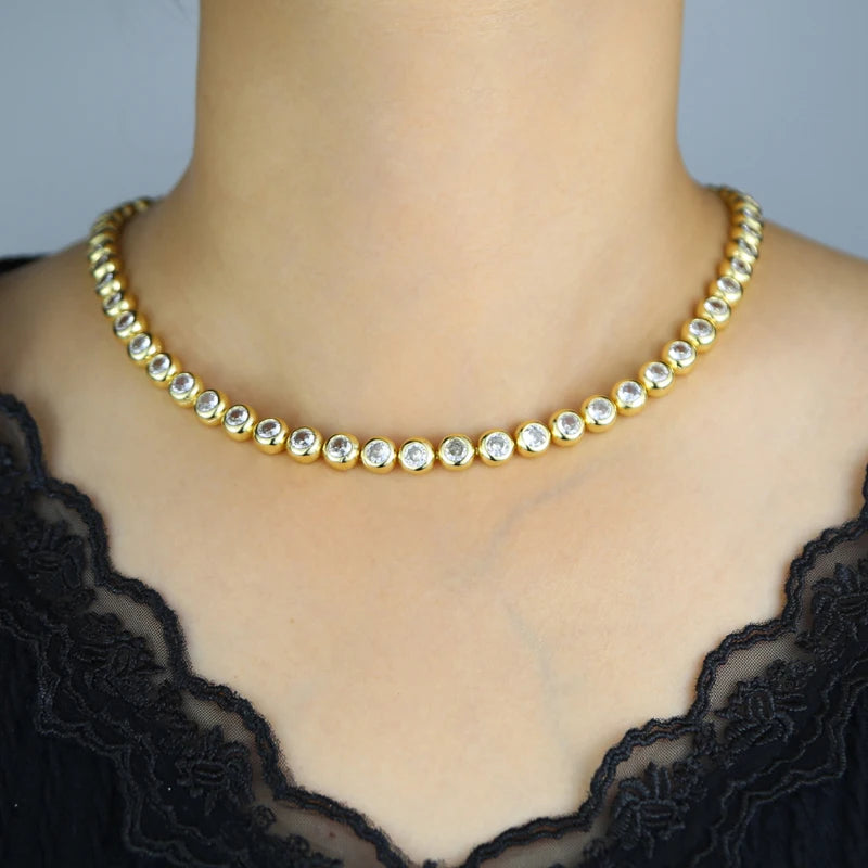 Tennis Chain Necklace Cubic Zirconia  | Gold and Platinum Plated