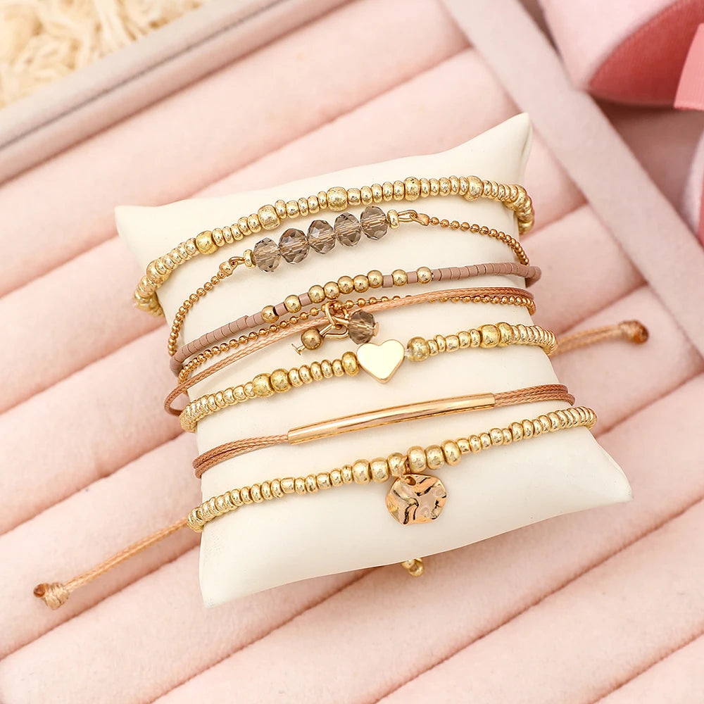 7Pcs/Set Bohemian Style Heart Beads Bracelet