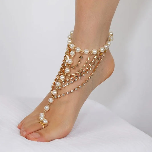 Luxury Crystal Pearl  Cheville Femme