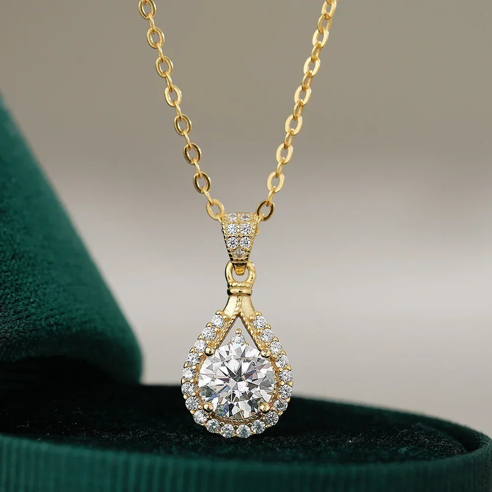 Luxury 100% Real 18k Gold Drop Moissanite Necklace