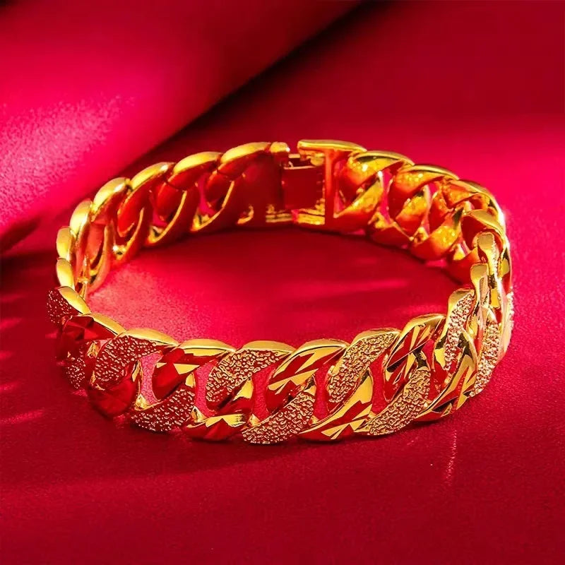 24K 9999 Real Gold Yellow Gold Men's Domineering Bracelet - Ideal for the Boss - like Man