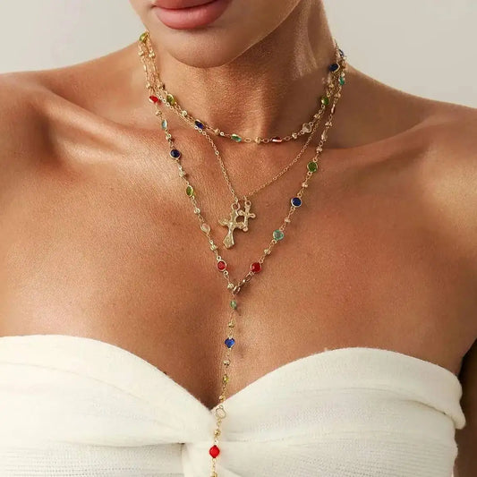 3Pcs/Set Crystal Tassel Necklace