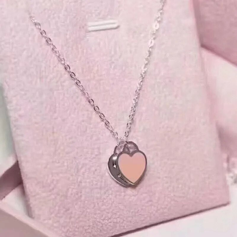 S925 Sterling Silver Double Heart Necklace Gift