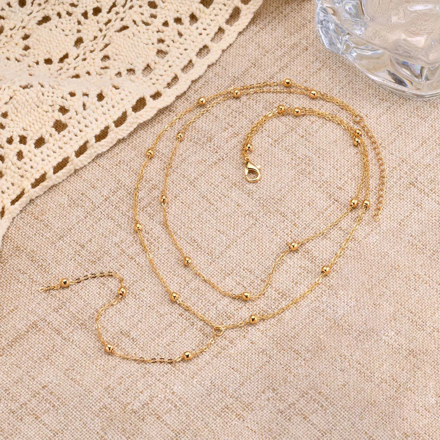 Gold Plated Lariat Necklace Double Layered