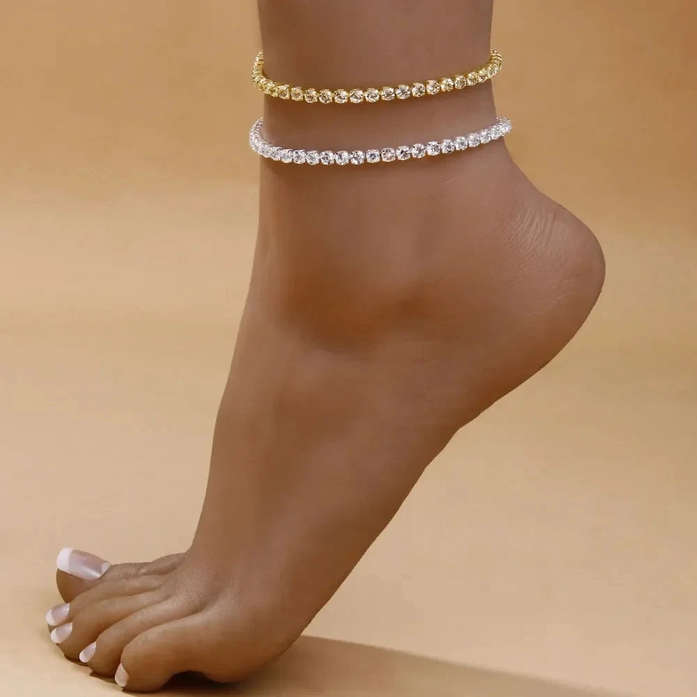 Simple Rhinestone Tennis Anklet