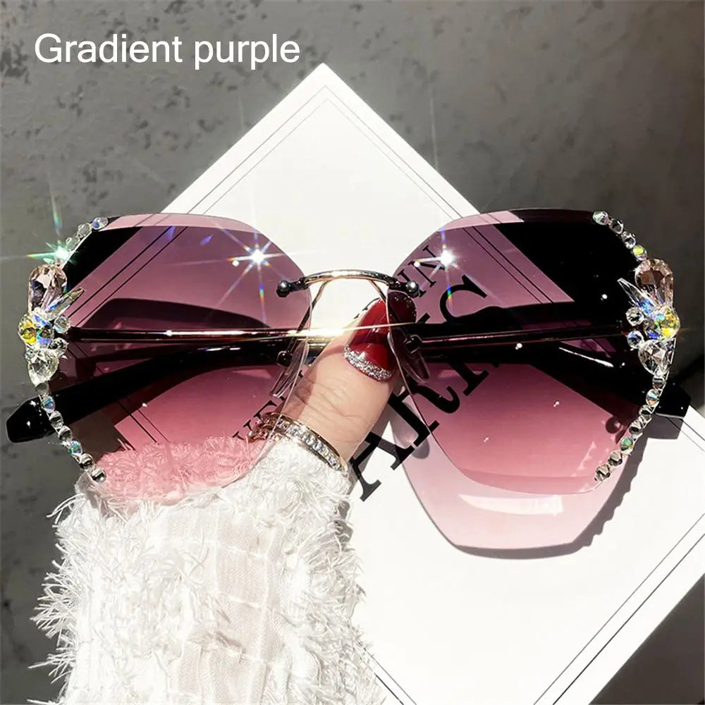 Rimless Trendy Retro Cutting Sunglasses