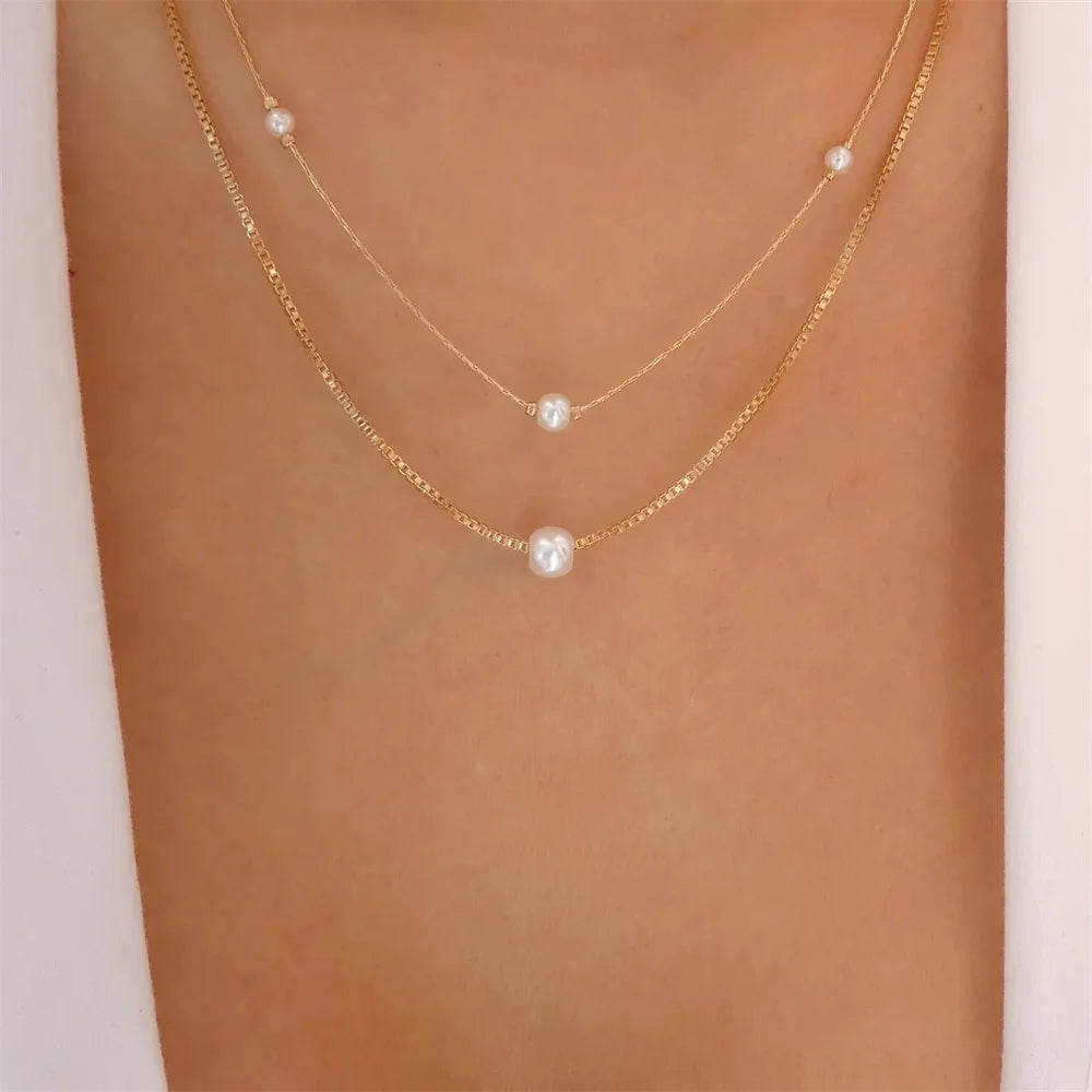 Pendant Pearl Necklace Gold Color Multi-layer