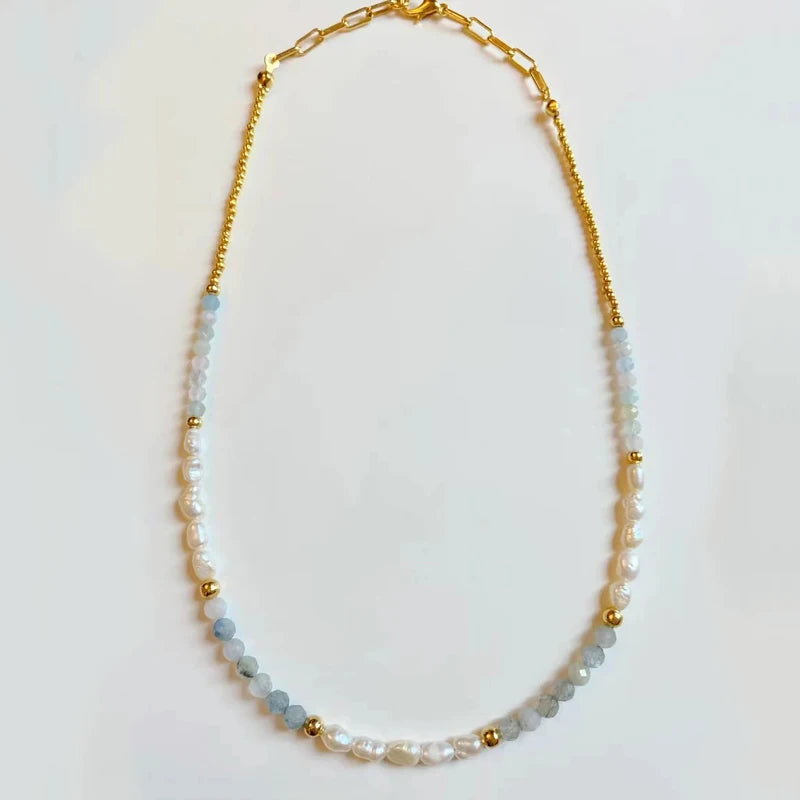 Tourmaline Natural Pearl Charm Gold-Colored Necklace