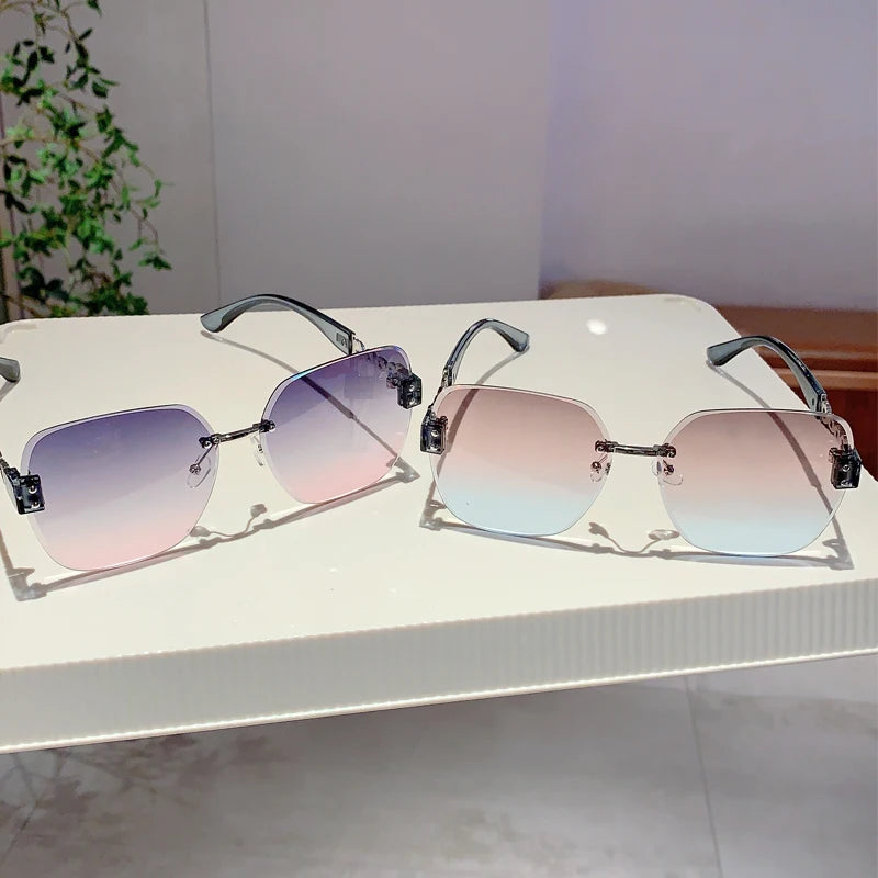 Tea Trendy Rimless Driving Sun Glasses