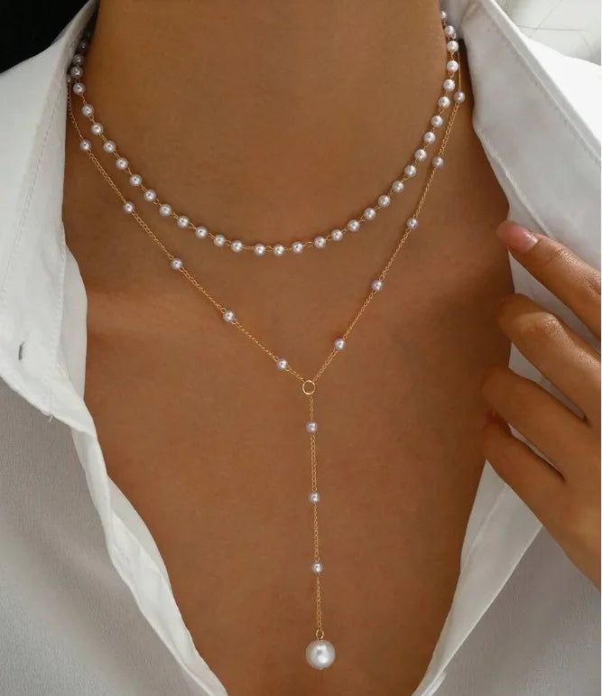 Necklaces for Women Women's Y-shaped Imitation Pearl Fringed Necklace Cadenas Para Mujer Necklacе Gifts Bijoux Accessories