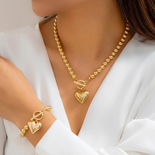 Love Heart Choker Necklace and Bracelets Set