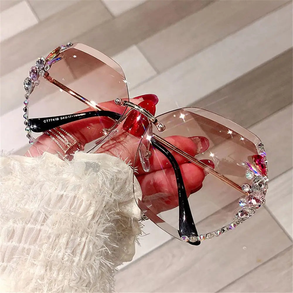 Rimless Trendy Retro Cutting Sunglasses