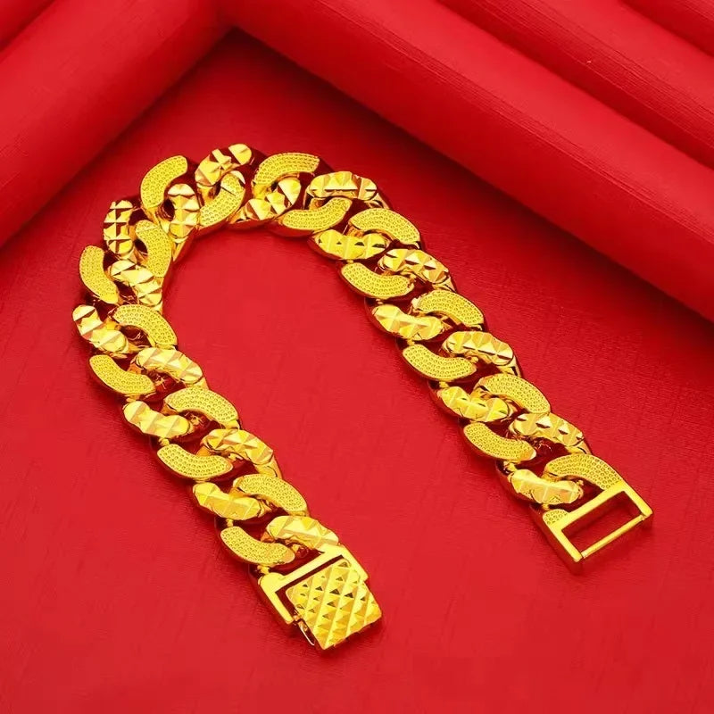 24K 9999 Real Gold Yellow Gold Men's Domineering Bracelet - Ideal for the Boss - like Man