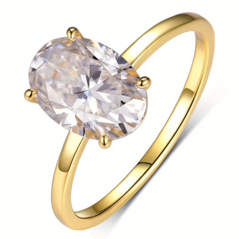 18k Gold S925 Sterling Silver 2.5CT Oval Moissanite Ring Fine Jewelry