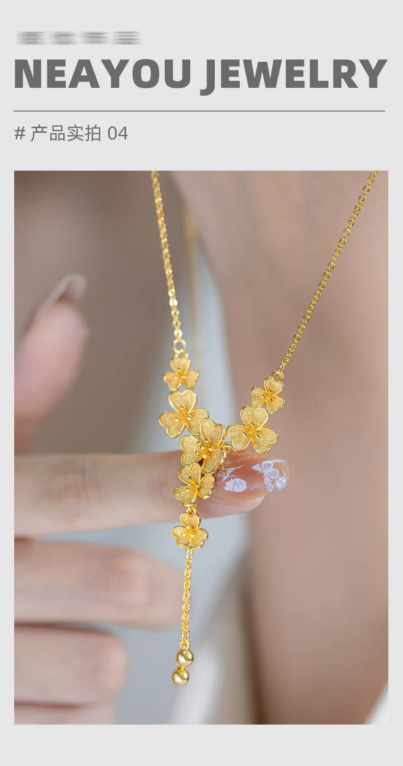 Real Gold 24K three-petaled grass collarbone necklace