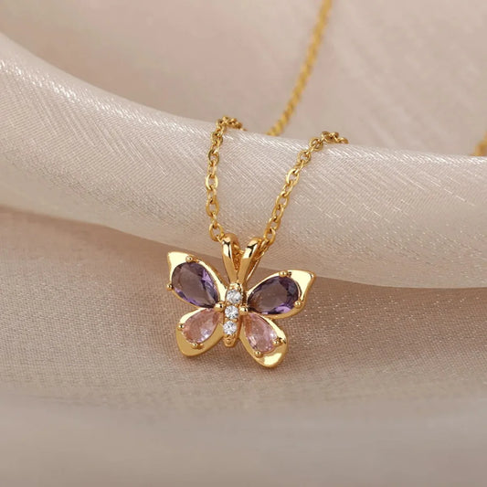 Cute Butterfly Zircon Aesthetic Necklaces