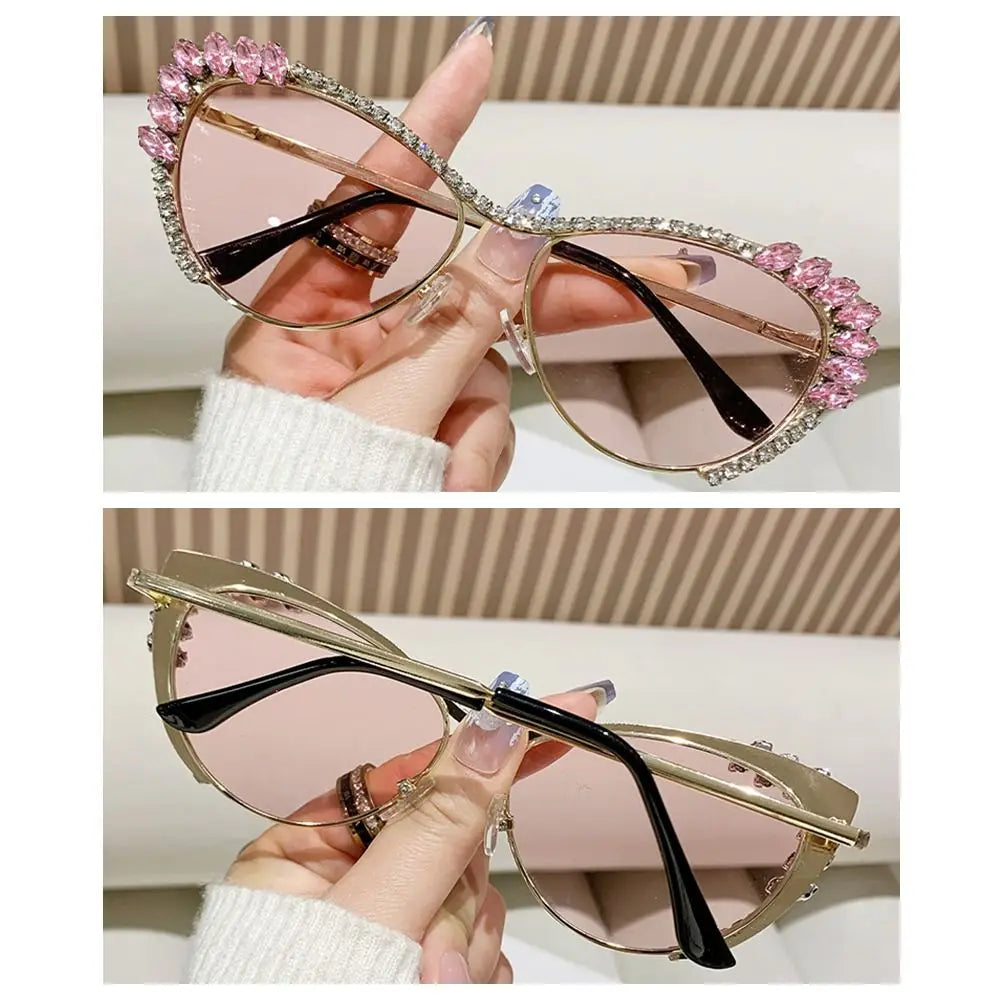 Cat-Eye Rhinestone Embellished Metal Sunglasses