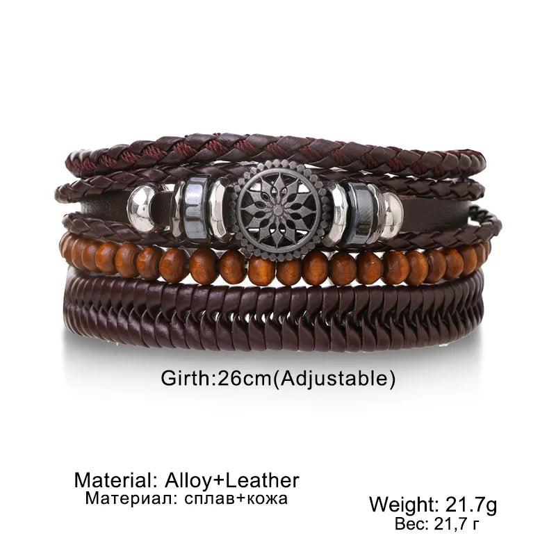 4Pcs/ Set Braided Leather Bracelets